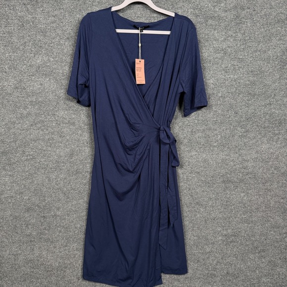 New Quince Size Large Jersey Wrap Dress Blue Tencel Blend Tie Side Sustainable - Picture 1 of 11